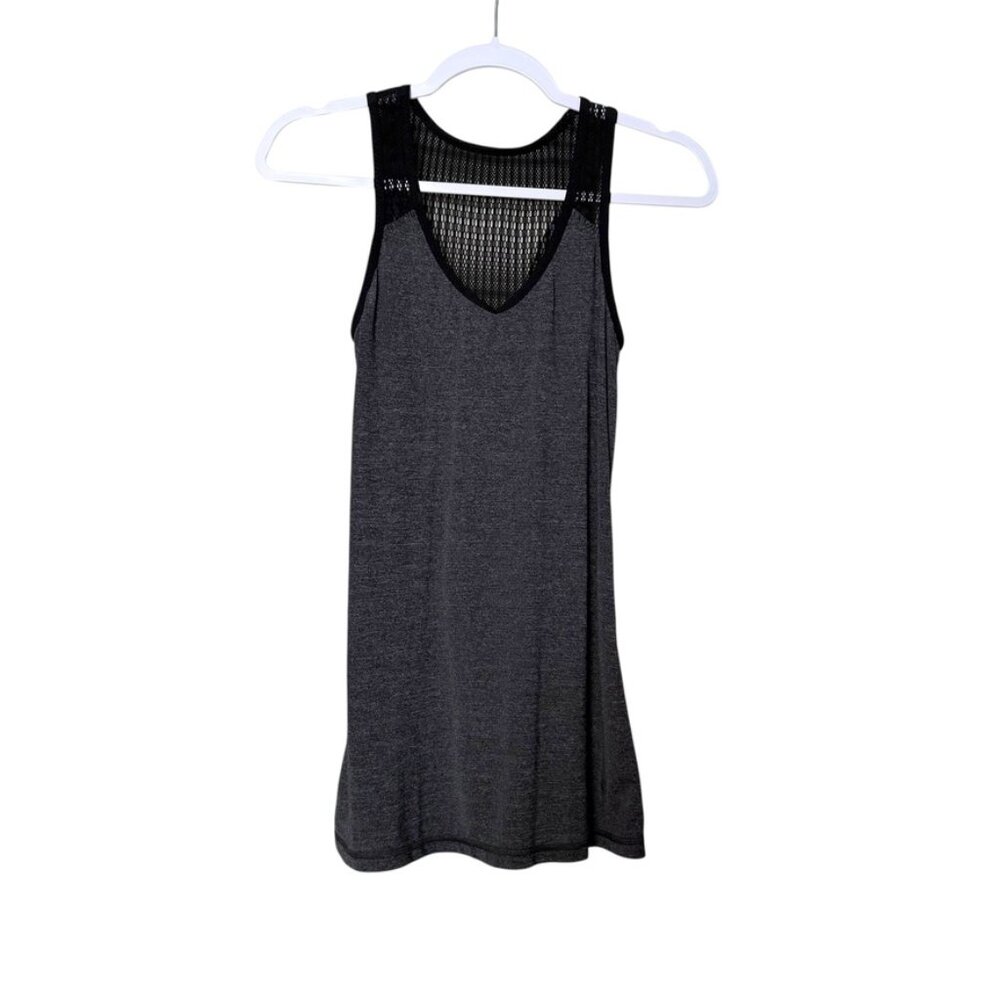 Lululemon Run Black Tie and Fly Ruched Sides Tank Women 4 Black Gray Stretch